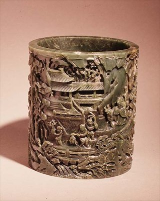 Udskåret skål (jade) af Chinese School