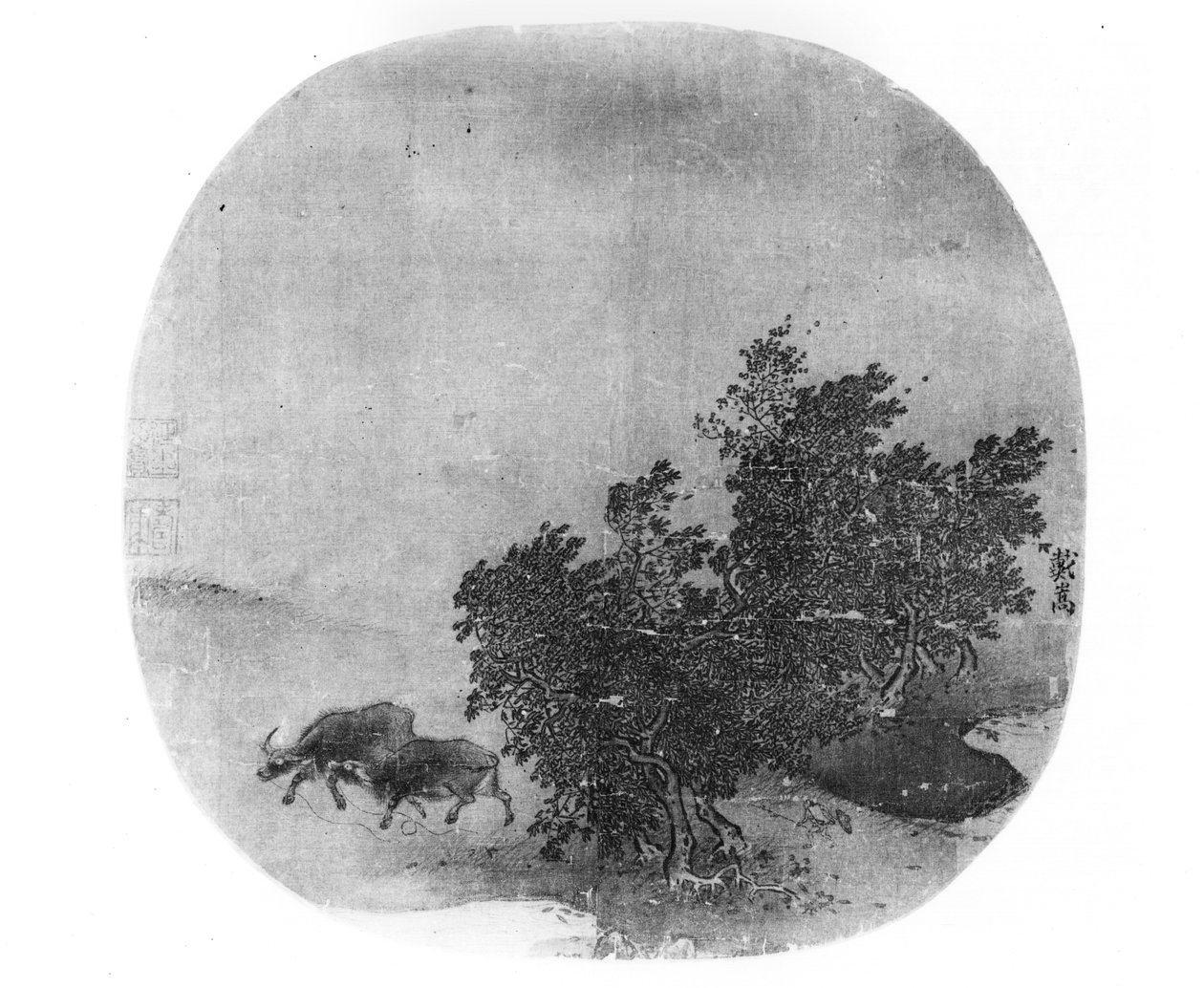 Landskab med vandbøfler, Song-dynastiet (960-1279) (malet silke) af Chinese School