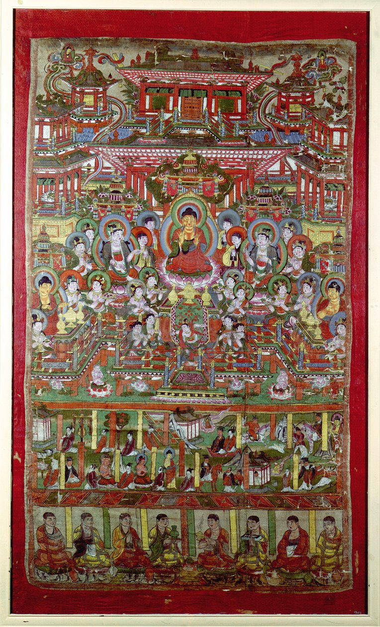 Paradise of Amitabha, fra Dunhuang, Gansu-provinsen (malet silke) af Chinese School