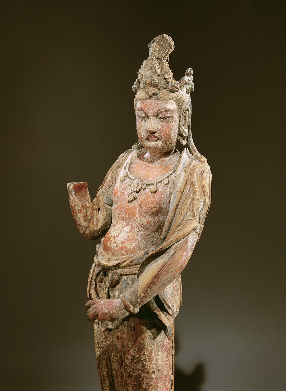 Stående Kuan-yin, Yuan-dynastiet (1206-1368), 1282 (træ) (detaljer fra 394833) af Chinese School