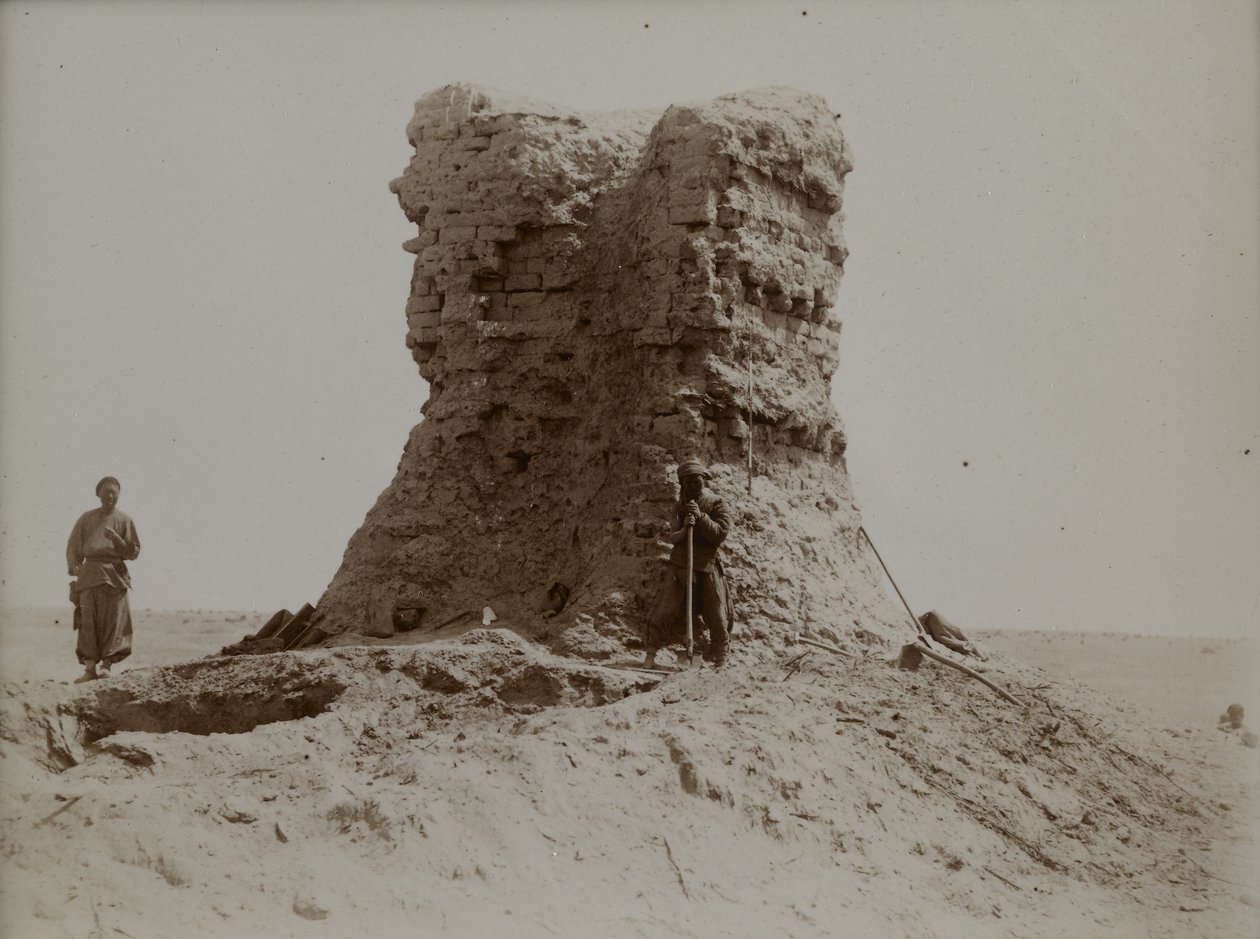 Sted, hvor Sogdian-brevet, et af de tidligste overlevende Sogdianske papirdokumenter (ca. 313 CE), blev fundet, Dunhuang, Kina (s/h-foto) af Chinese Photographer