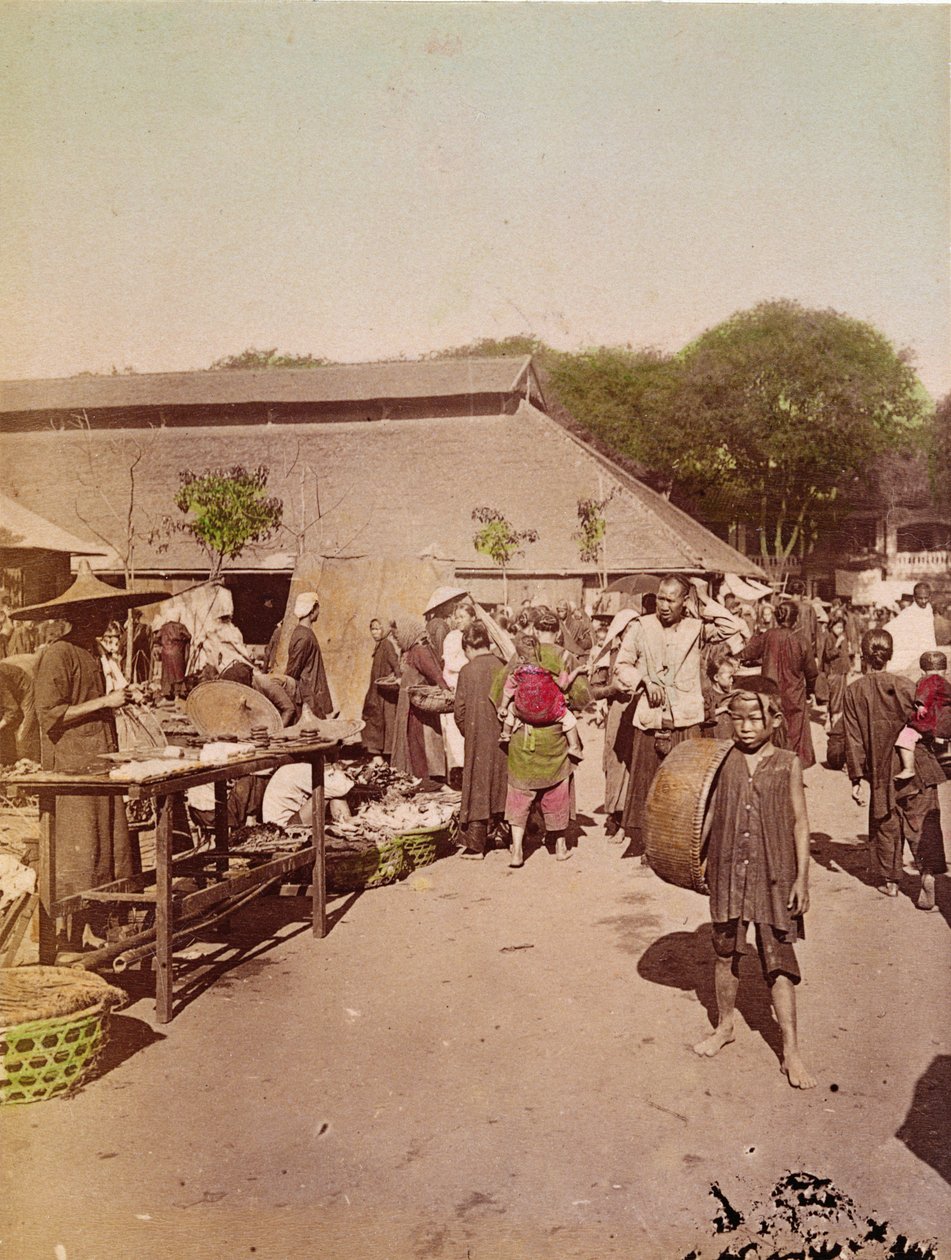 A Market in Tonkin, ca. 1899-1900 (farvet foto) af Chinese School