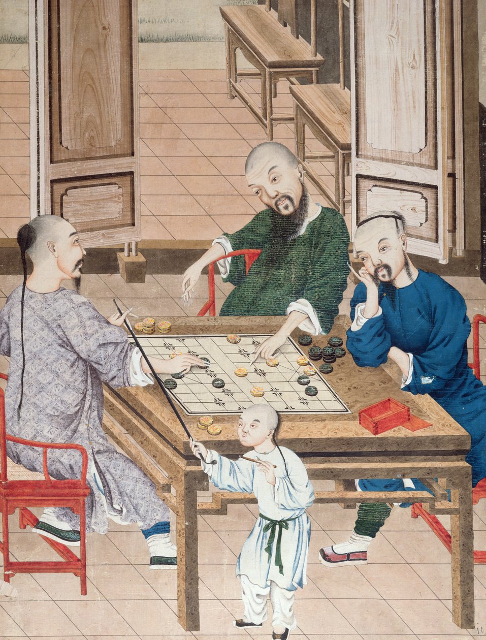 Et strategispil i Kina, slutningen af det 18. århundrede (wc på papir) af Chinese School