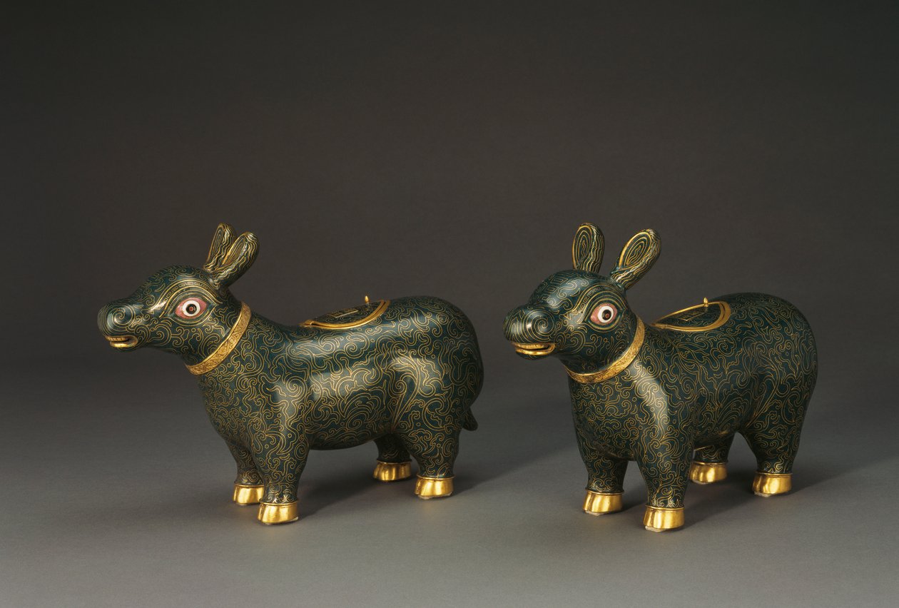 Et par cloisonne emalje tapir danner kar af Chinese School