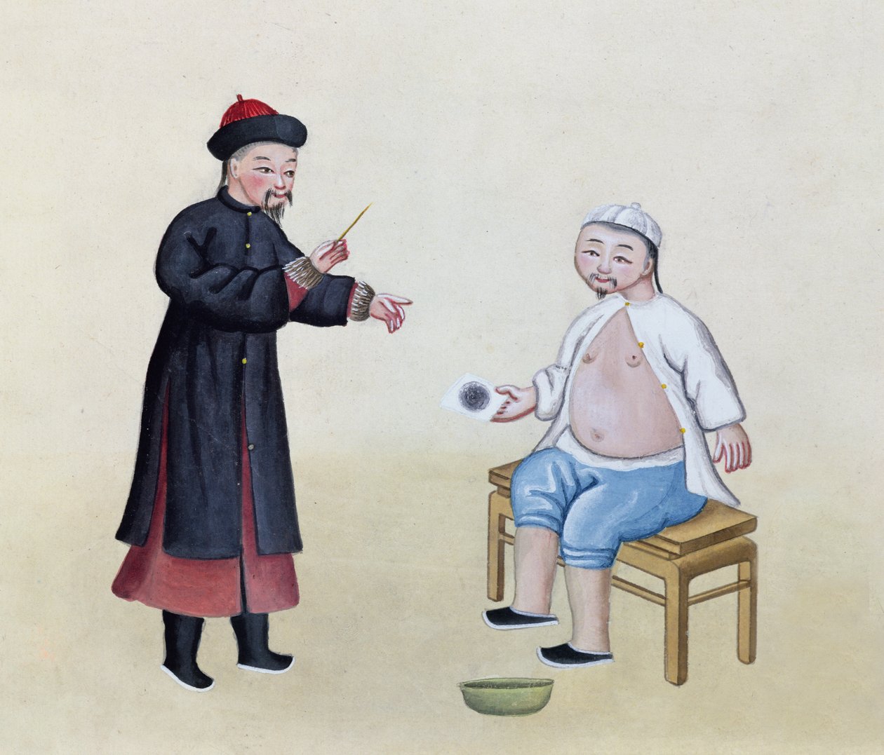 En akupunktør med sin patient, ca. 1785 (wc på papir) af Chinese School