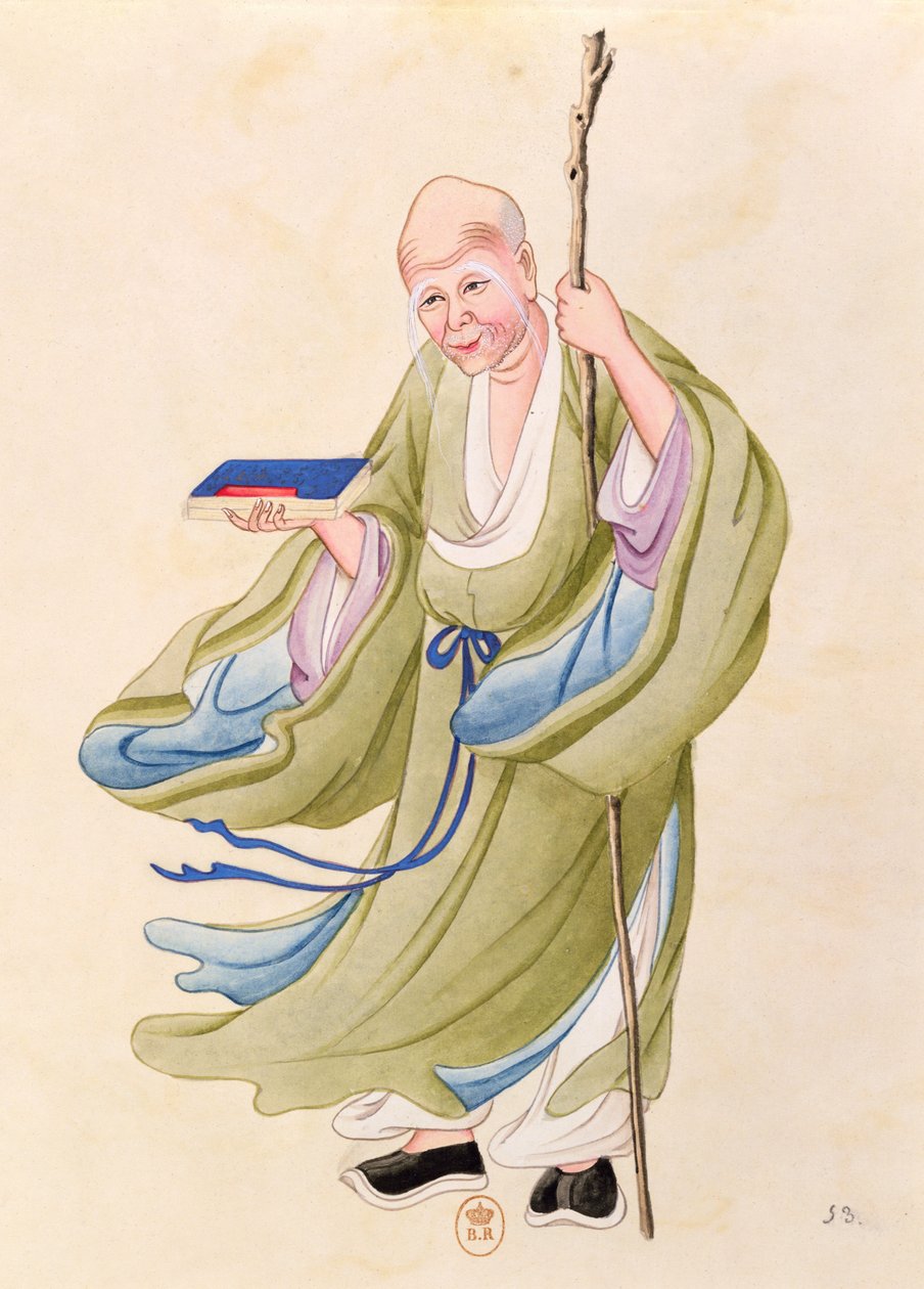 En gammel kinesisk mand, illustration fra et album af mytologiske kinesiske personer (wc på papir) af Chinese School