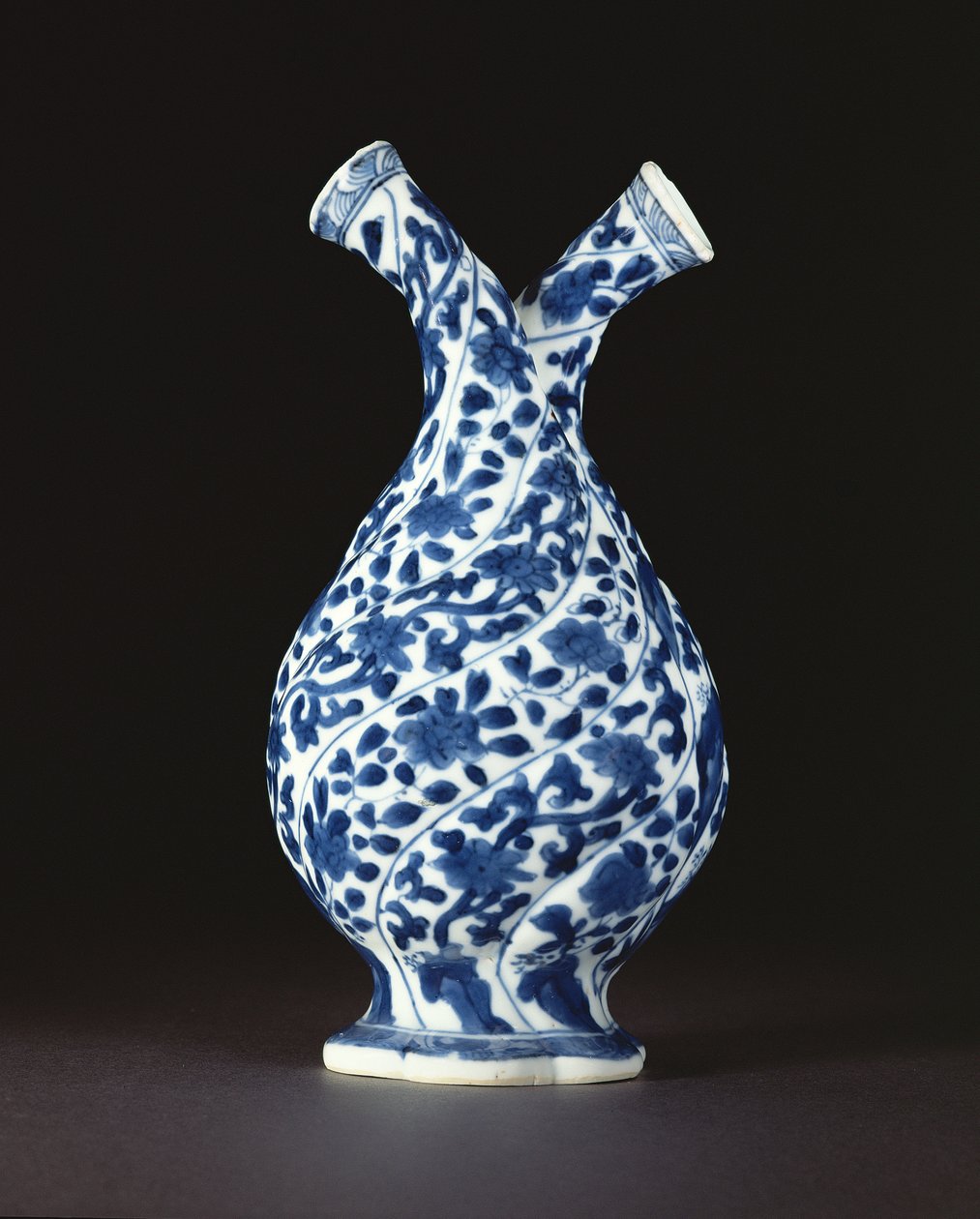 Blå og hvid dobbeltflaske i europæisk glasform, Kangxi periode (1662-1722) (porcelæn) af Chinese School