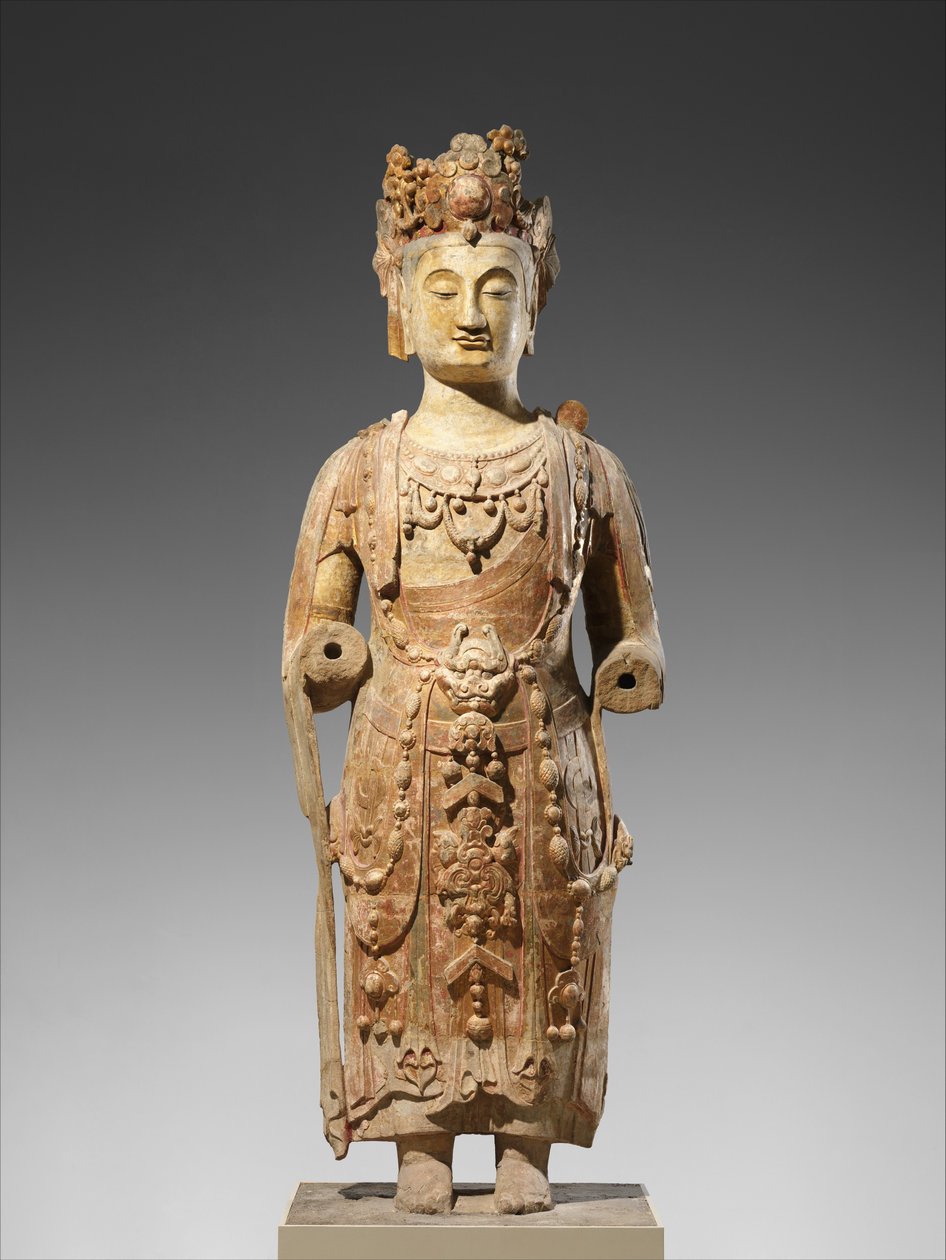Bodhisattva, sandsynligvis Avalokiteshvara (Guanyin), ca. 550-60 (Sandsten med pigment) af Chinese School