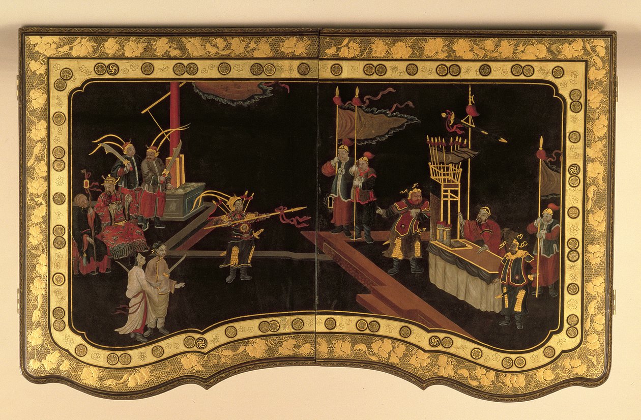 Chinese Export Toiletbordplade c.1780 (sort lak) (se også 220144) af Chinese School