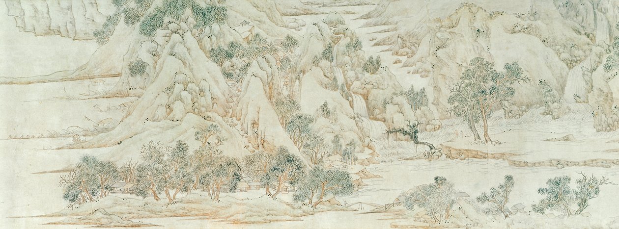 Kinesisk landskab, Ming-dynastiet (pen og blækvask på papir) af Chinese School