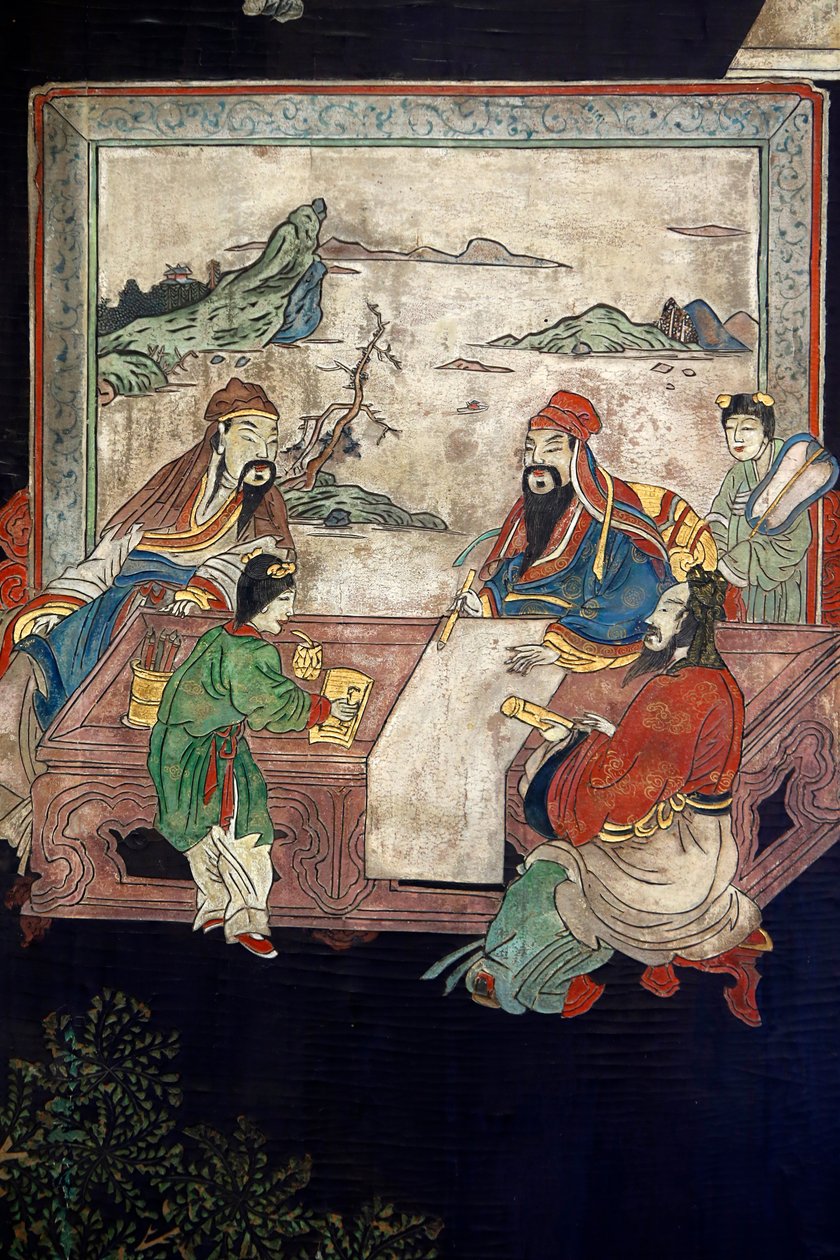 Coromandel lak træpaneler fra Kina, detalje, c.1730 af Chinese School