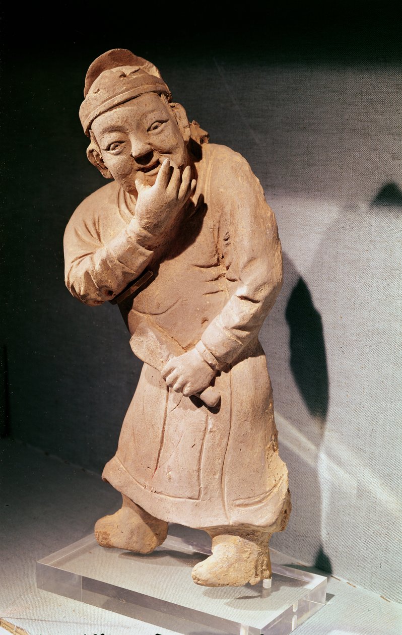 Figur af en skuespiller, der fløjter, fra Jiaozuo, Henan, Yuan-dynastiet (1271-1368) (terracotta) af Chinese School