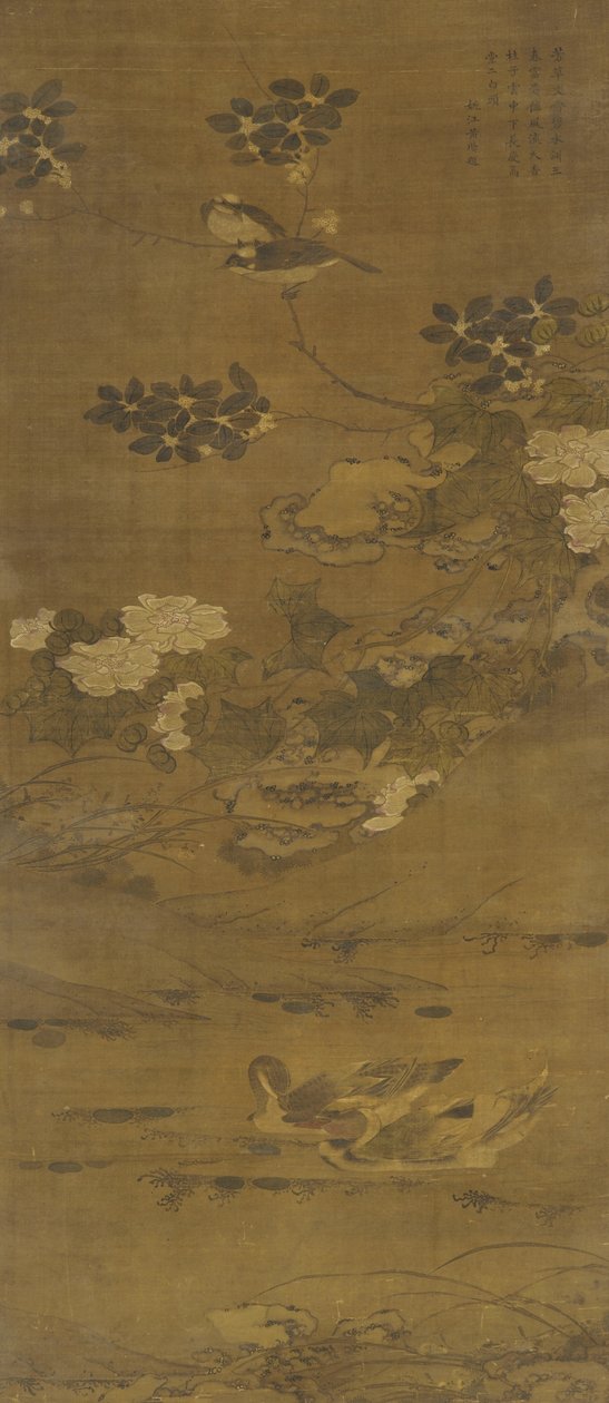 Blomster, ænder og andre fugle, Ming- eller Qing-dynastiet, 15.-18. århundrede af Chinese School