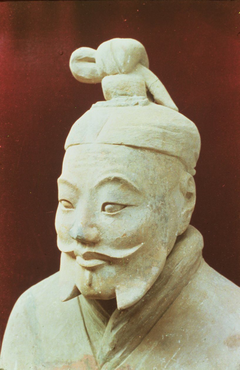 Hoved af en kriger, Terrakottahær, Qin-dynastiet, 210 f.Kr. (detalje) af Chinese School