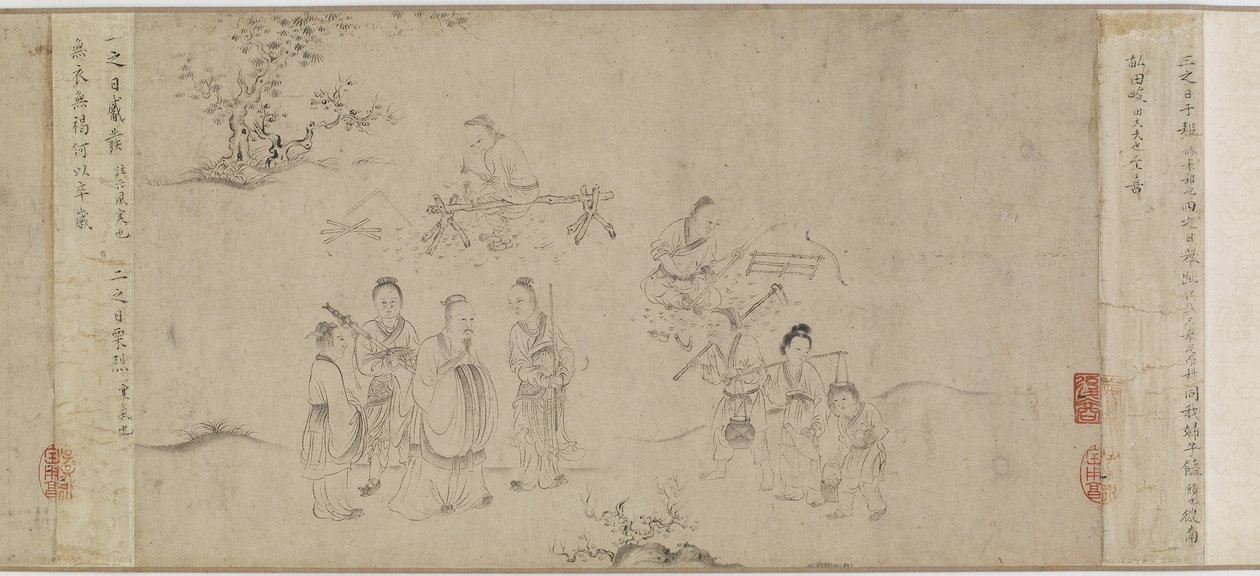Illustrationer af syvende måned fra Odes of Bin, Song-dynastiet eller Yuan-dynastiet, midten af det 13.-midten af det 14. århundrede (blæk på papir) af Chinese School