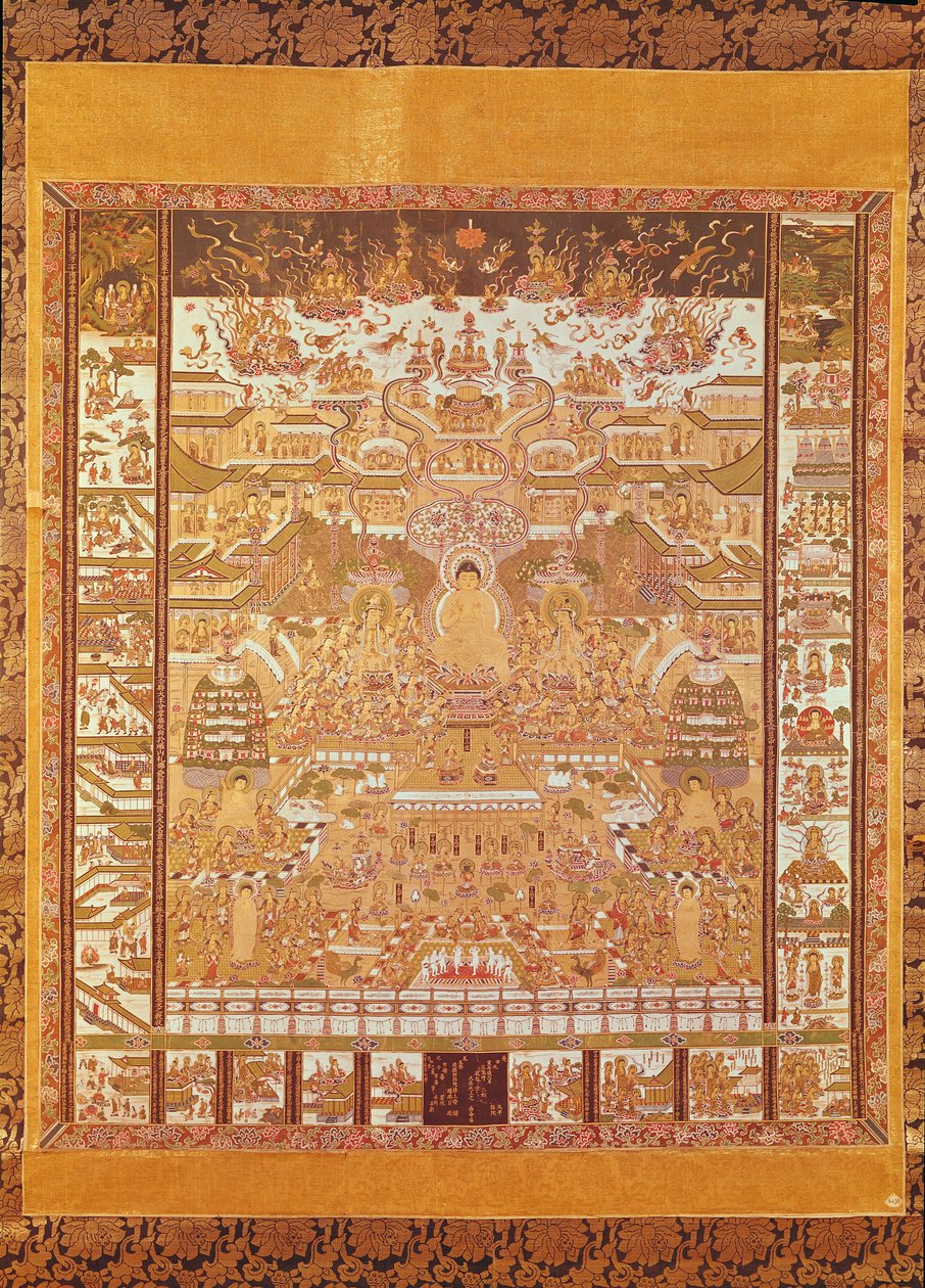 Kshitigarbha, Judge of Hell, fra Dunhuang, Gansu-provinsen (maleri på silke) af Chinese School