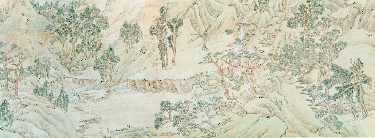 Landskab, Ming-dynastiet (pen og blækvask på papir) af Chinese School