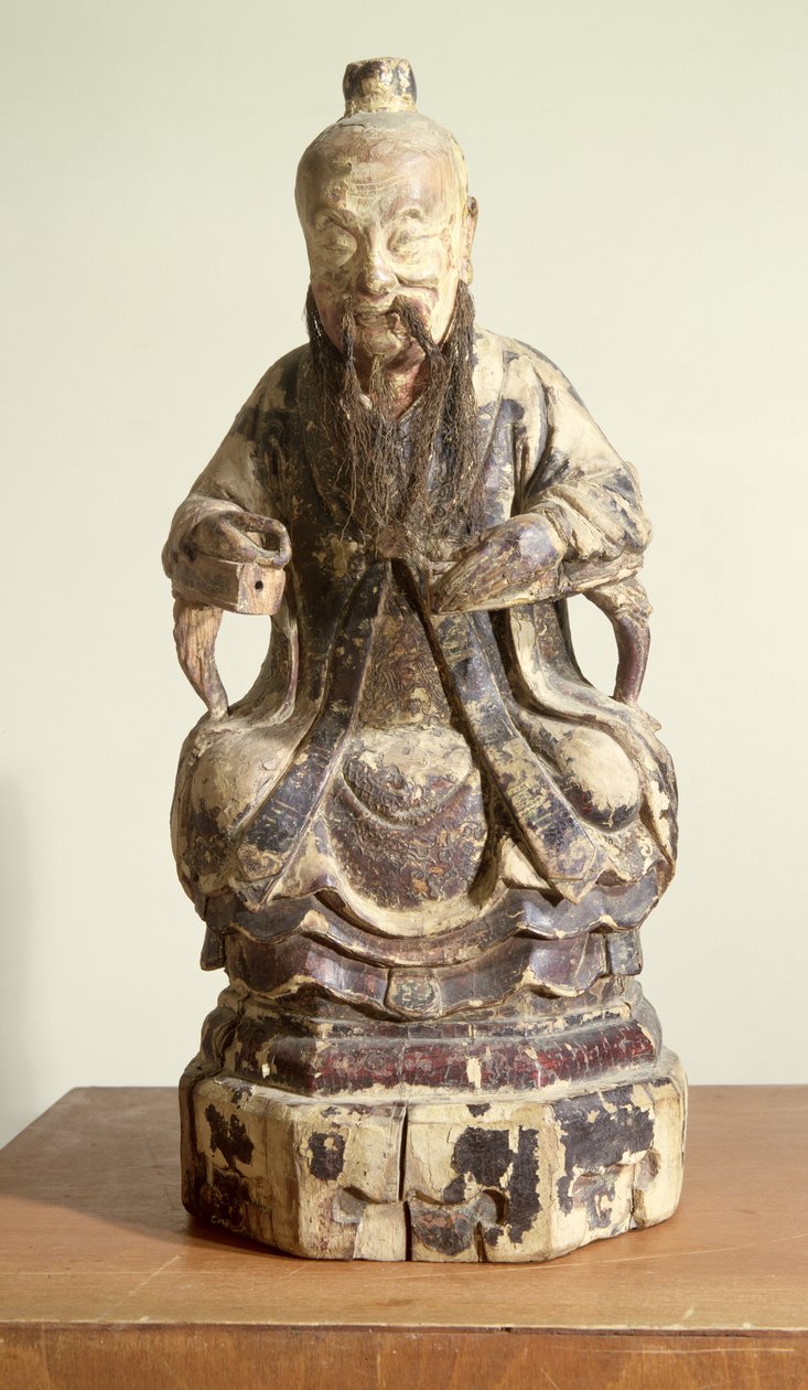 Lao-Tzu (ca. 604-531) iført kronen af en mester (malet træ) af Chinese School