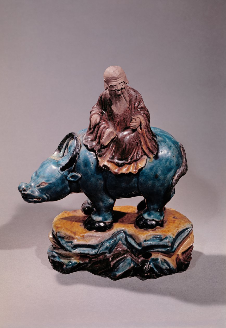 Lao-Tzu (ca. 604-531 f.Kr.) på hans Buffalo, Qing-dynasti (keramik) af Chinese School