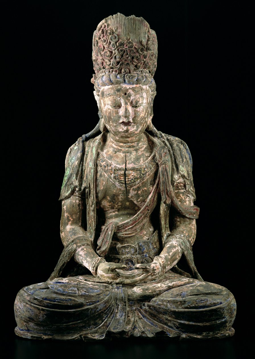 Stor siddende bodhisattva i meditation, Jin-dynastiet (1115-1234) (træ og pigment) (se 206545) af Chinese School