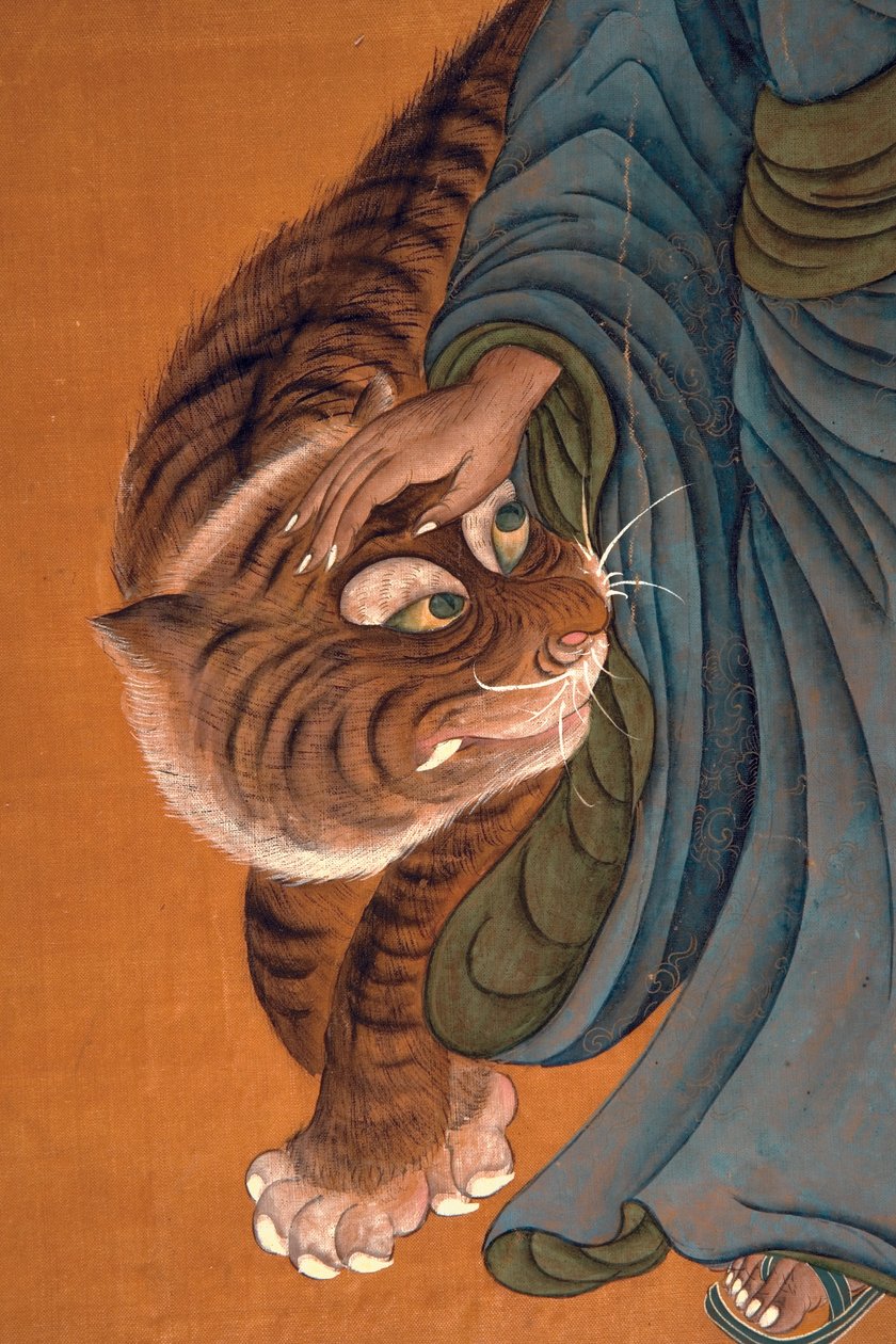 Lohan med tiger, slutningen af det 18. til begyndelsen af det 19. århundrede (farve på silke) af Chinese School