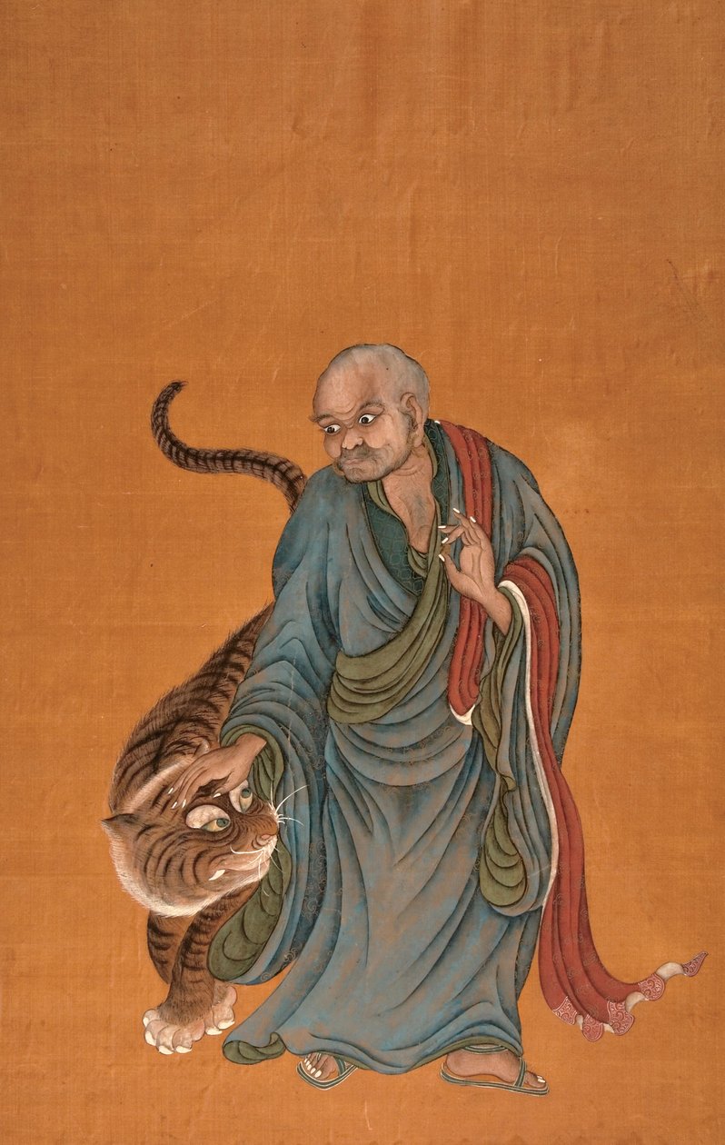 Lohan med tiger, slutningen af det 18. til begyndelsen af det 19. århundrede (farve på silke) af Chinese School