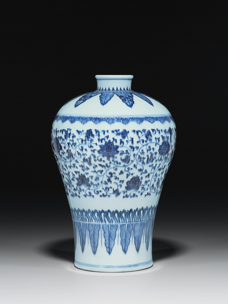Vase i Ming-stil, Meiping, malet i 1400-tallets stil af Chinese School