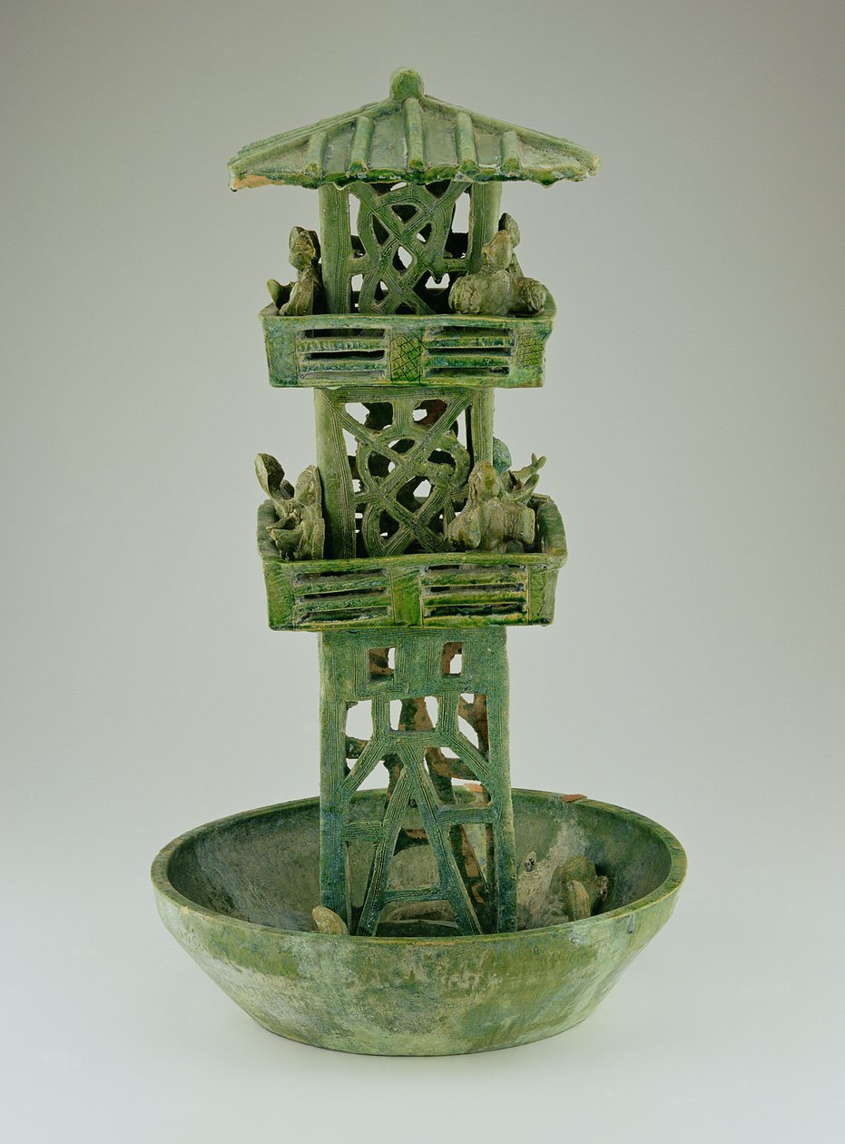 Model af et vagttårn, Han-dynastiet (206 f.Kr.-220 e.Kr.) (glaseret keramik) af Chinese School