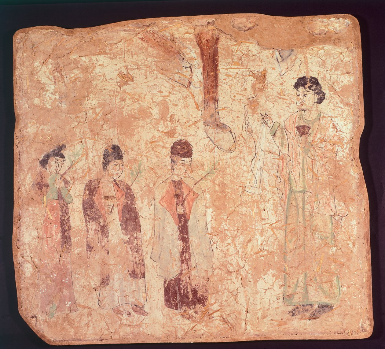 Nestoriansk emne, måske palmesøndag, vægmaleri fra Cristano Qoco-templet, Xinjiang, Kina, kinesisk civilisation, Tang-dynastiet, slutningen af det 9. århundrede af Chinese School