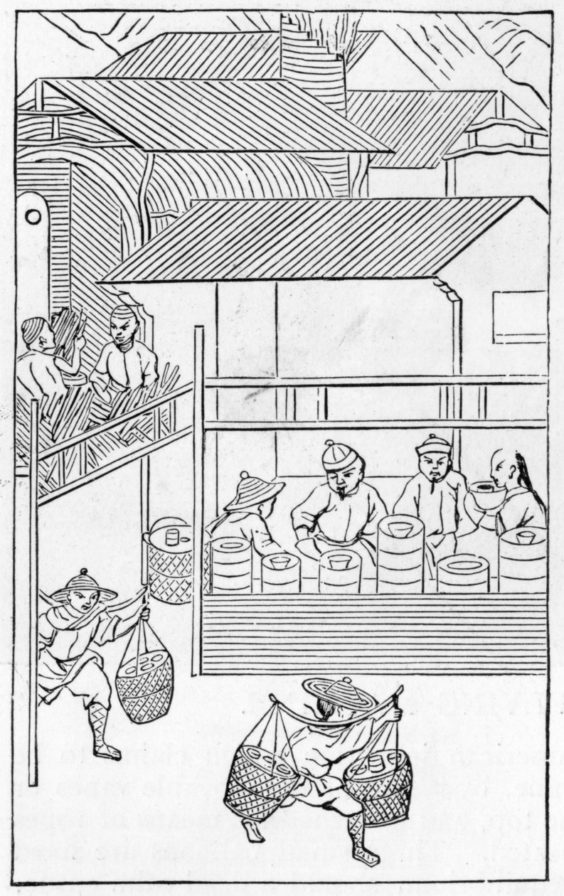 Pakning og transport af færdige produkter, fra en række illustrationer om fremstilling af Kina (se 384116 & 384117 for hele serien) af Chinese School