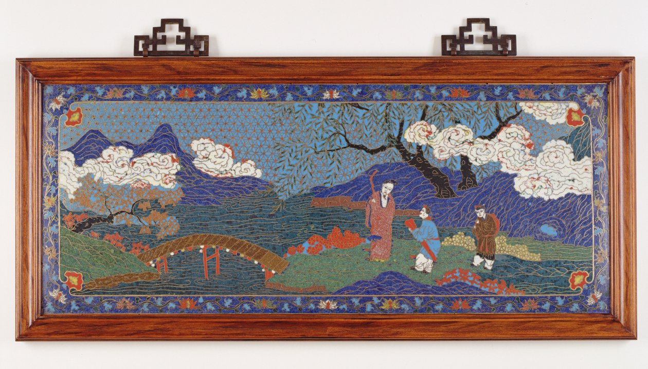 Panel, der viser et kinesisk landskab, Ming-dynastiet (cloisonne-emalje) af Chinese School