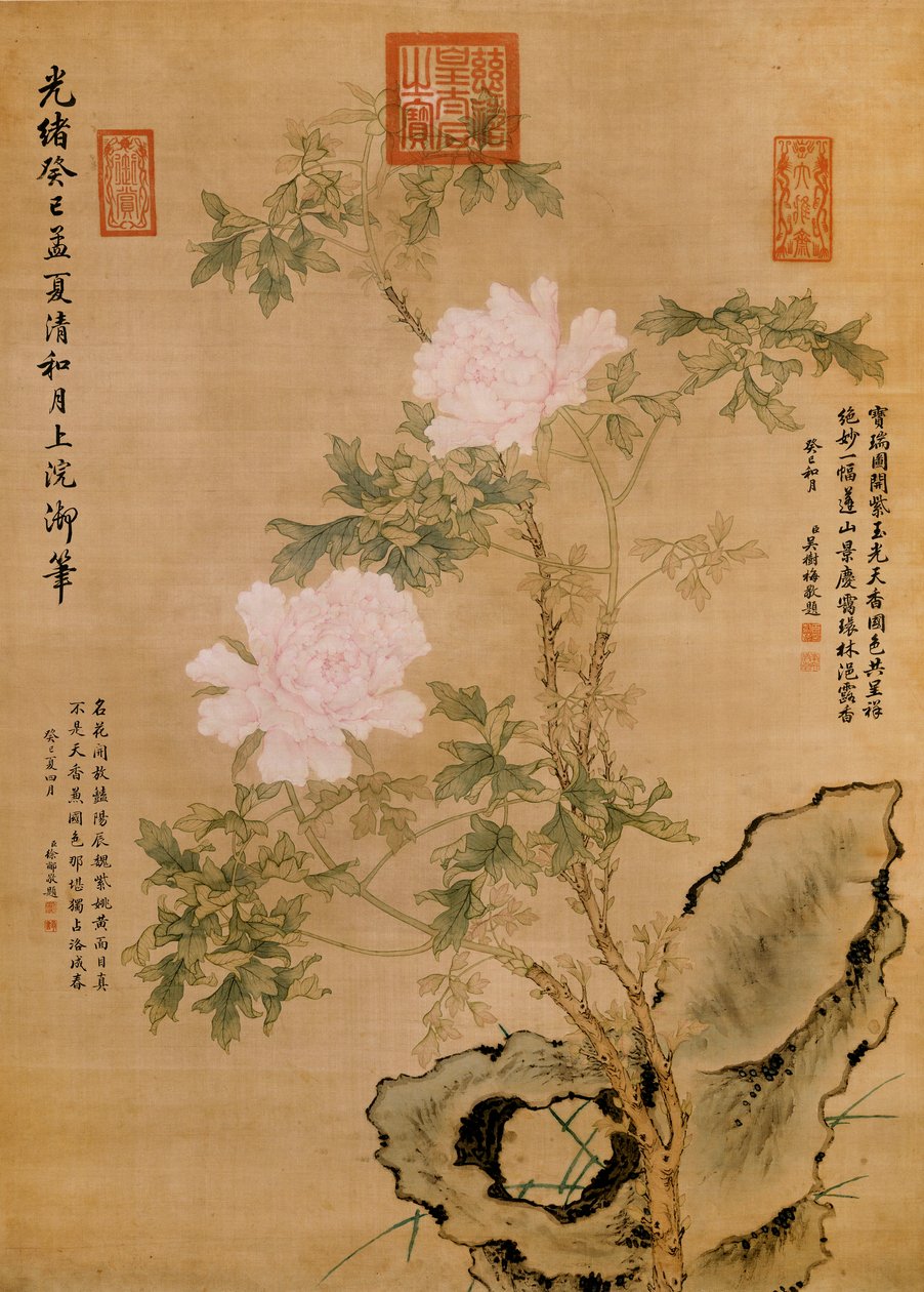 Pæoner og sten, 1893 af Chinese School
