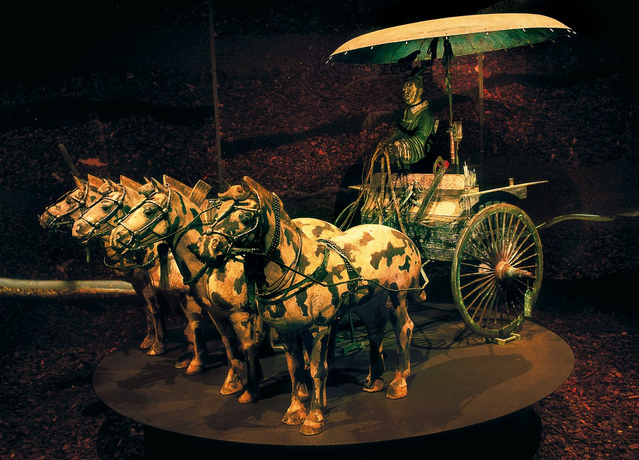 Quadriga, Qin-dynastiet, 221-206 f.Kr. (bronzeskulptur) af Chinese School