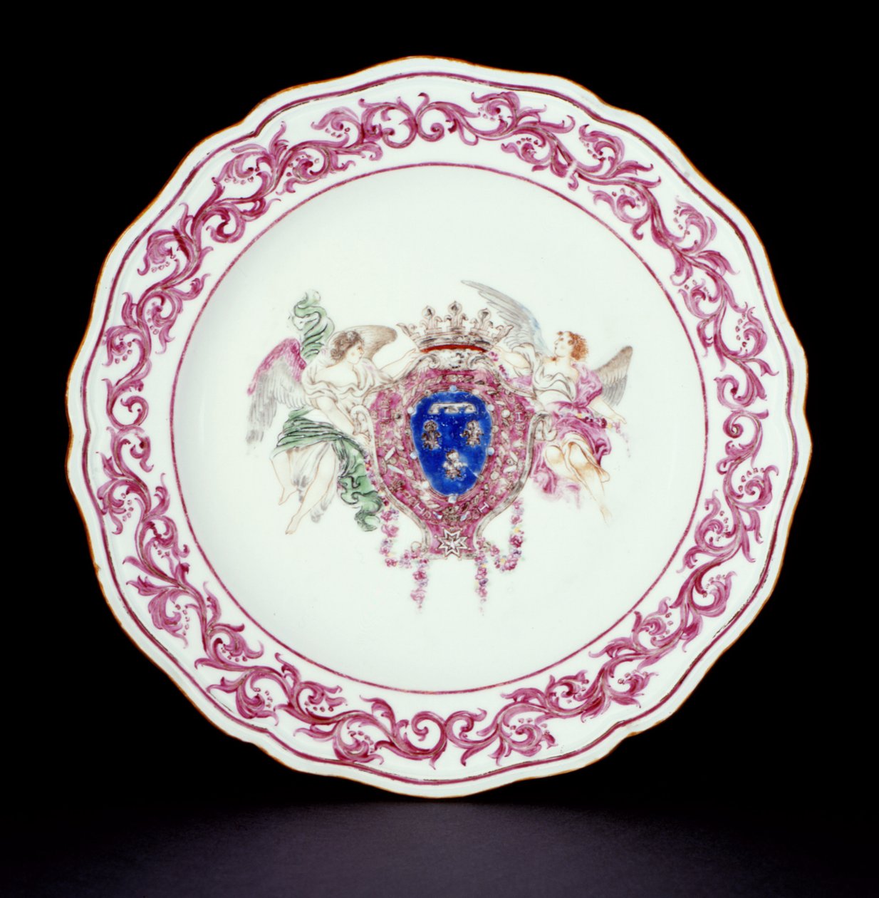 Rose Famille middagstallerken med Frankrigs våben, Qianlong periode (1736-95) ca. 1765 (porcelæn) af Chinese School