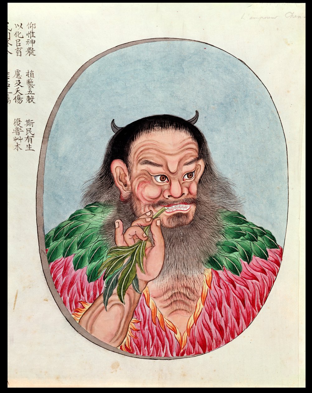 Den legendariske kejser Shen-Nung, illustration fra en Pen Tsao, 18.-19. århundrede af Chinese School