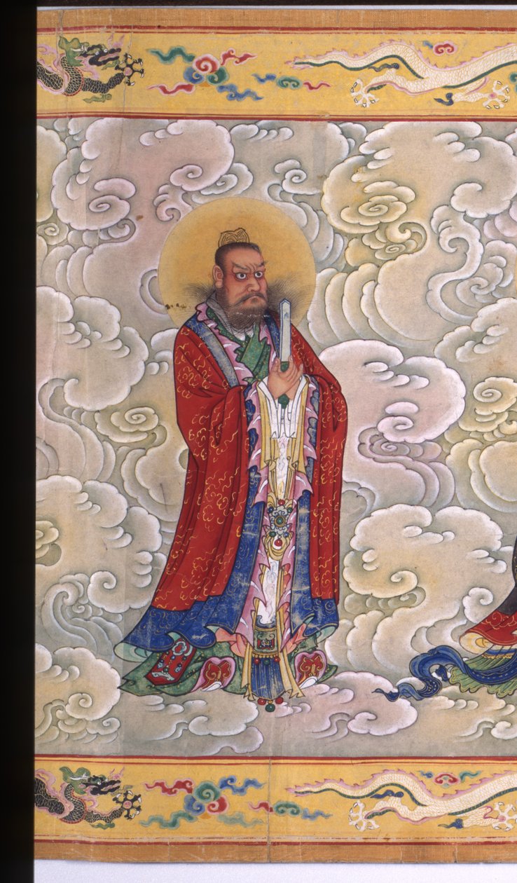 The Ordination of Empress Zhang, 1493 (blæk, farve og guld på papir) af Chinese School