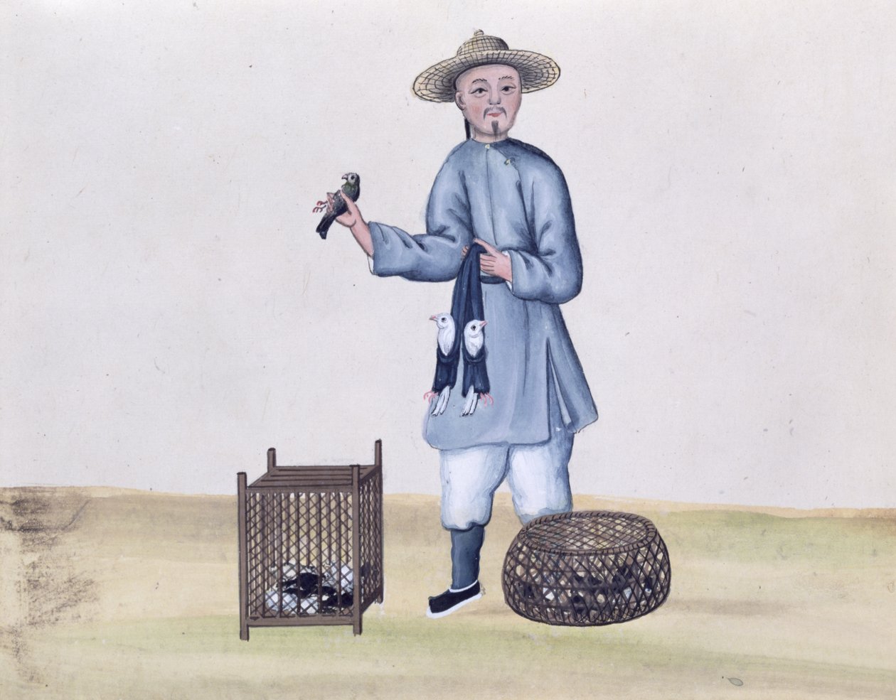 Duesælgeren, fra en bog om Pekings gader, ca. 1785 (wc og gouache på papir) af Chinese School