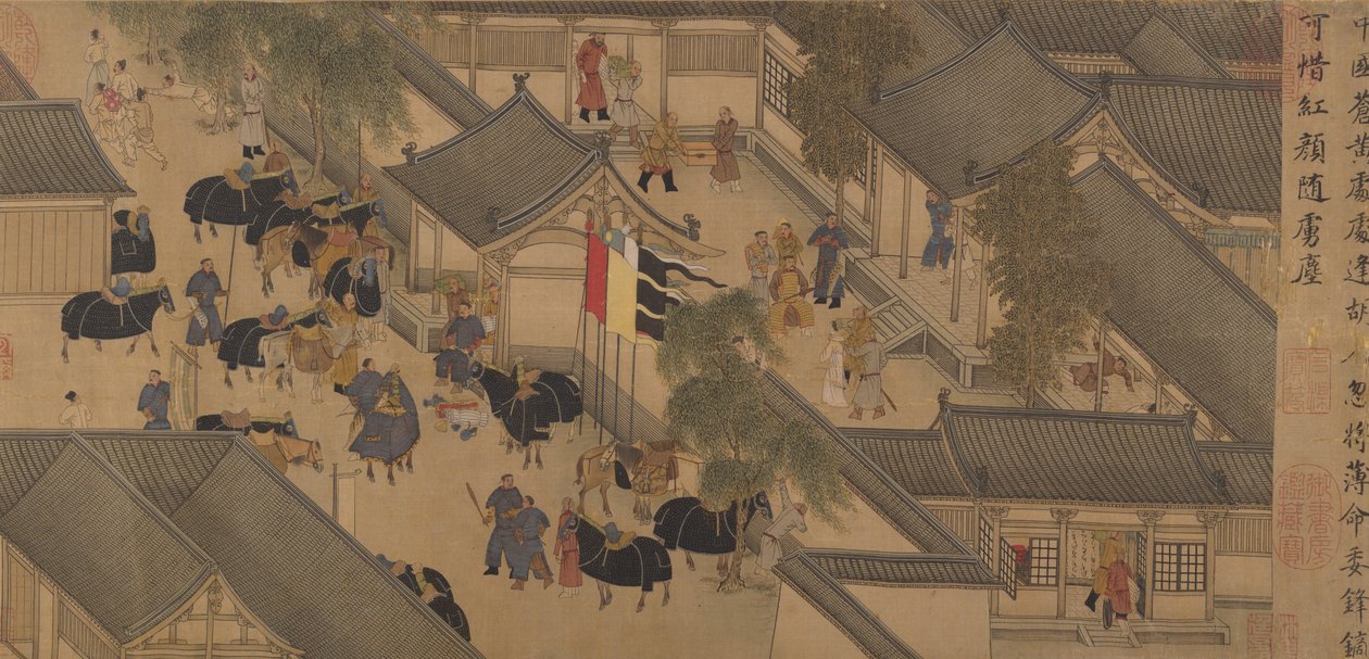 Historien om Lady Wenji, Handscroll, begyndelsen af det 15. århundrede (blæk, farve og guld på silke) af Chinese School
