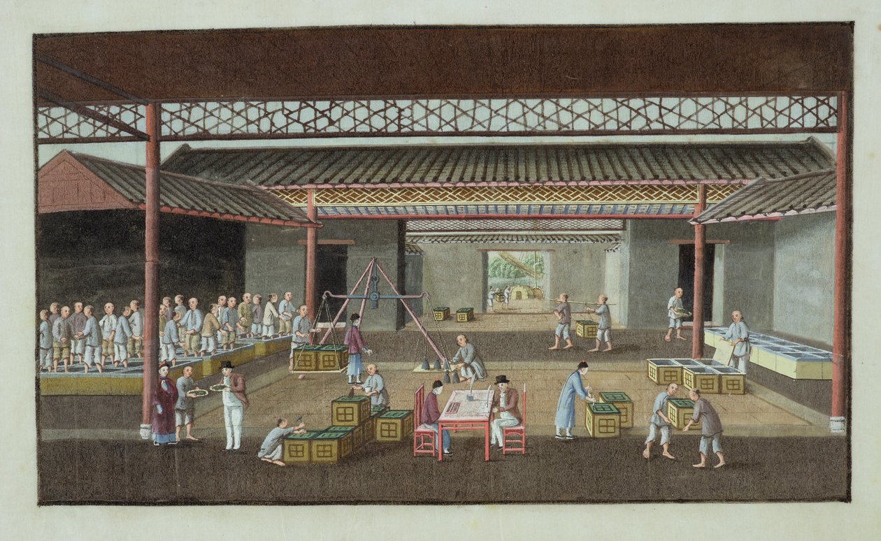 The Tea Depot (gouache på silke) af Chinese School
