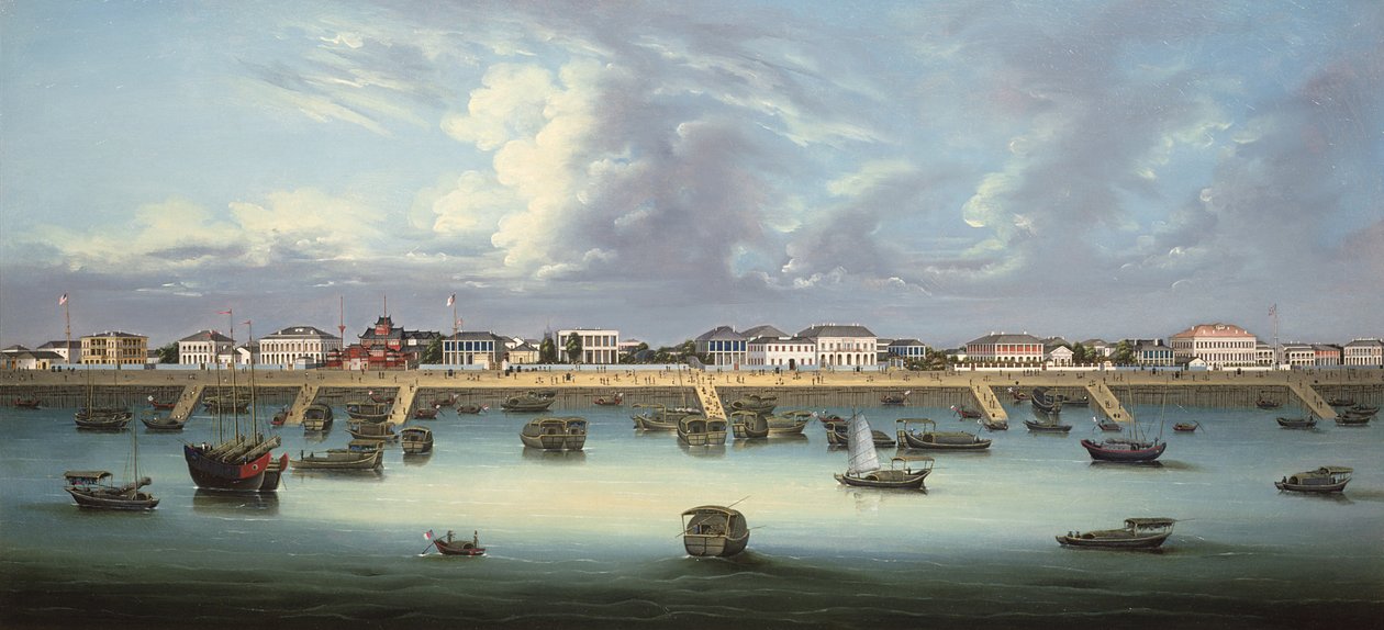 Udsigt over Bund i Shanghai, ca. 1855 af Chinese School