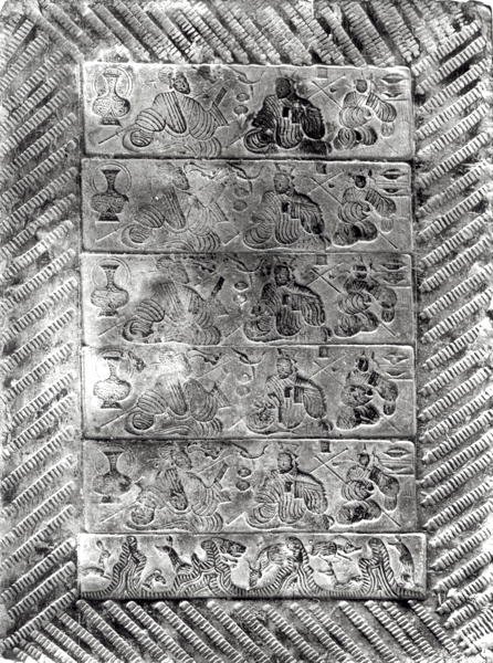 Stemplet begravelsesmursten, Han-dynastiet (206 f.Kr.-220 e.Kr.) (terracotta) af Chinese School Chinese School