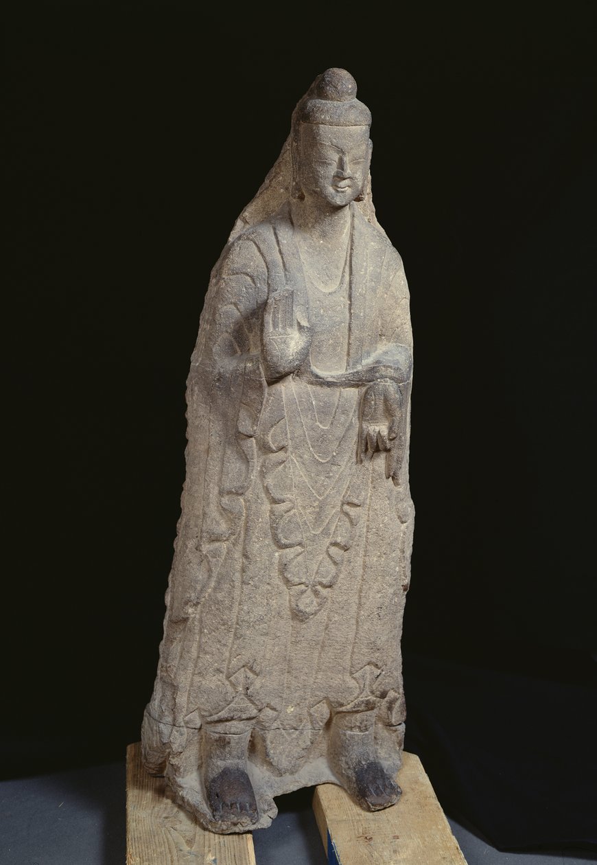 Statue af Buddha Sakyamuni, Northern Wei-dynastiet, ca. 386-534 (kalksten) af Chinese School Chinese School