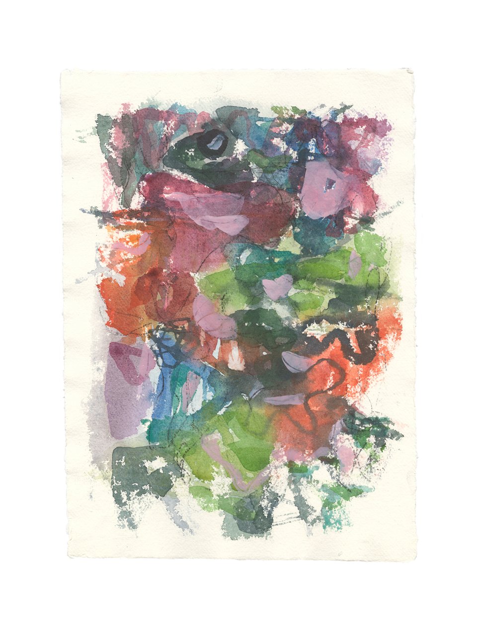 Abstrakt komposition, Organic series, 2021 (akvarel, gouache og kul på håndlavet akvarelpapir) af Ching Fun Tso