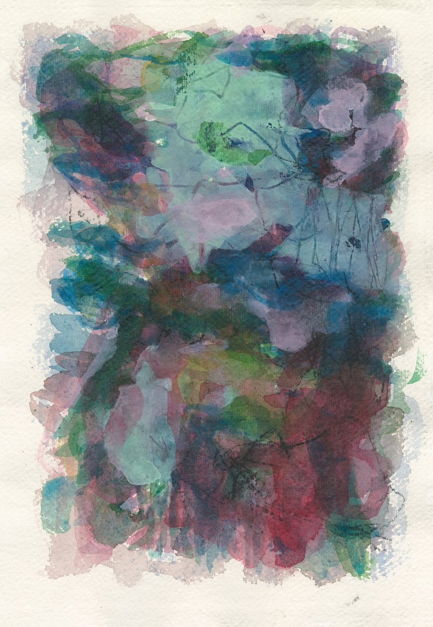 Abstrakt komposition, Organisk/planteserie, 2021 (akvarel, gouache  kul på akvarelpapir) af Ching Fun Tso