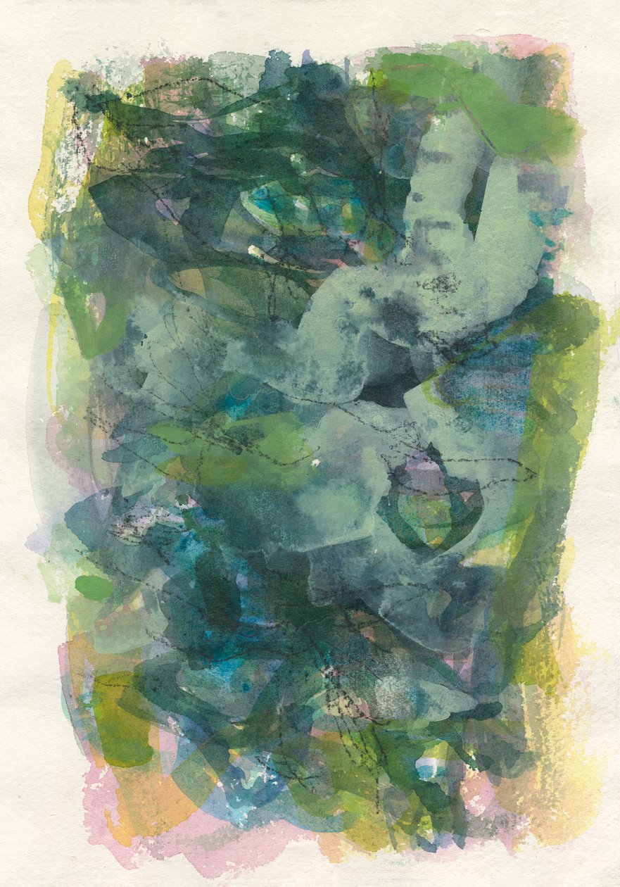 Abstrakt komposition, Organisk/planteserie, 2021 (akvarel, gouache  kul på akvarelpapir) af Ching Fun Tso
