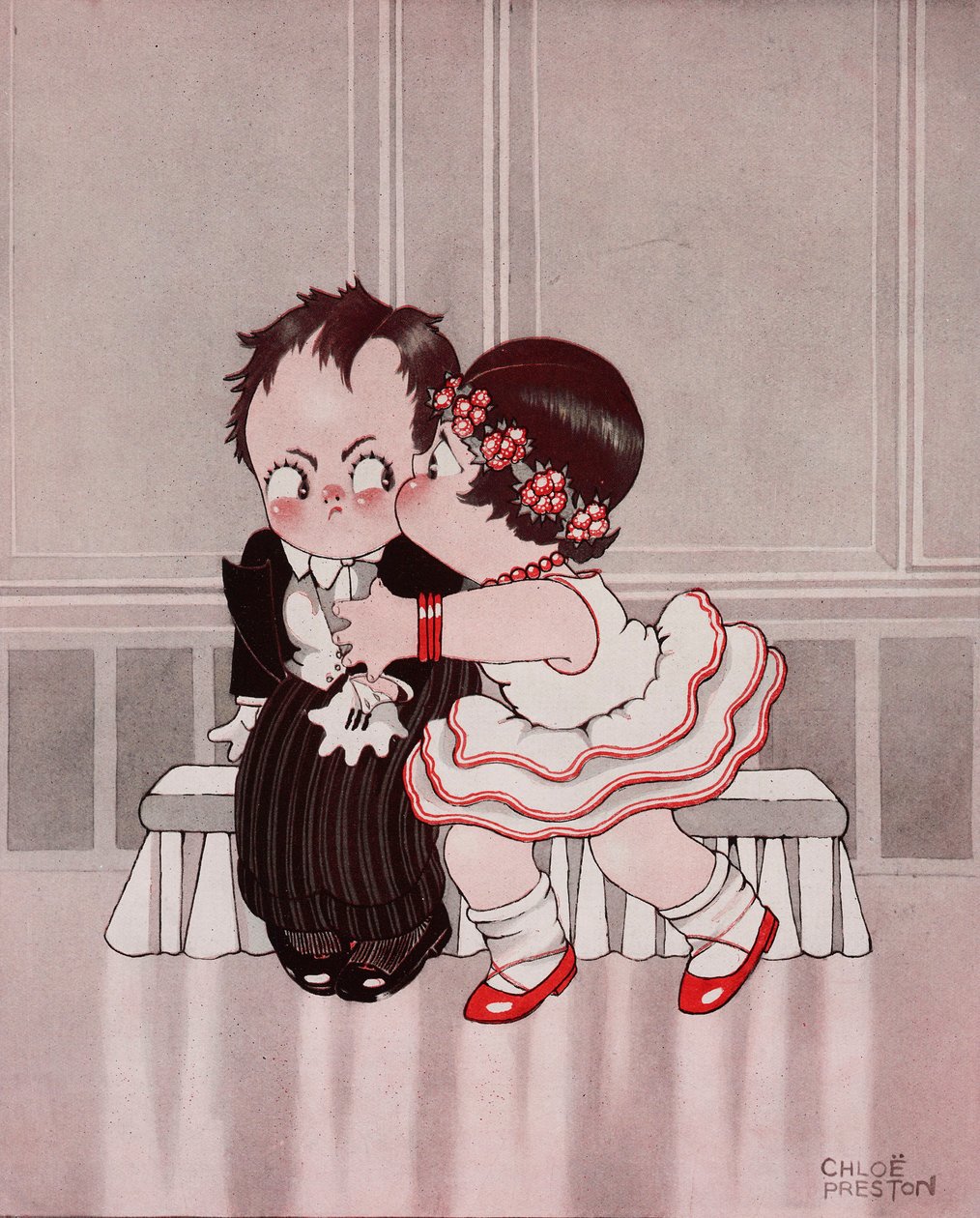 The constant nymph, The annoying kiss, tegning af Chloe Preston (1887-1969) fra The Tatler, nr. 1370, 28. september. af Chloe Preston