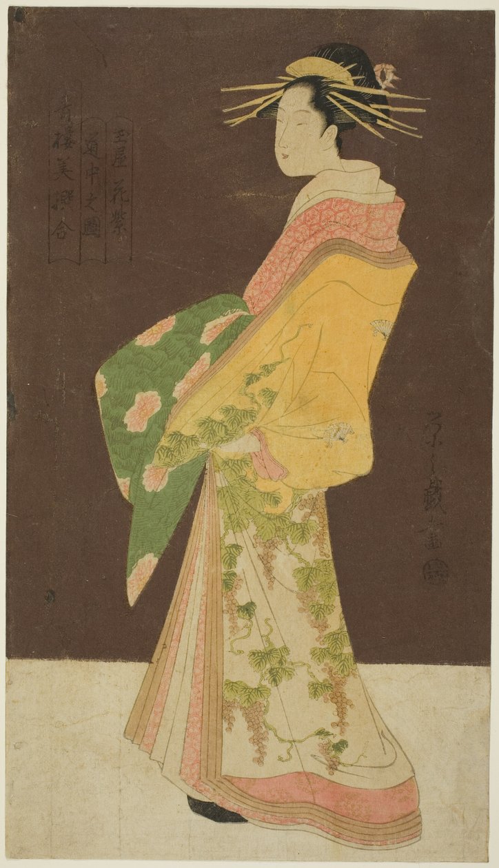 En scene fra teatrene: Hanamurasaki af Tamaya-figuren) af Chobunsai Eishi