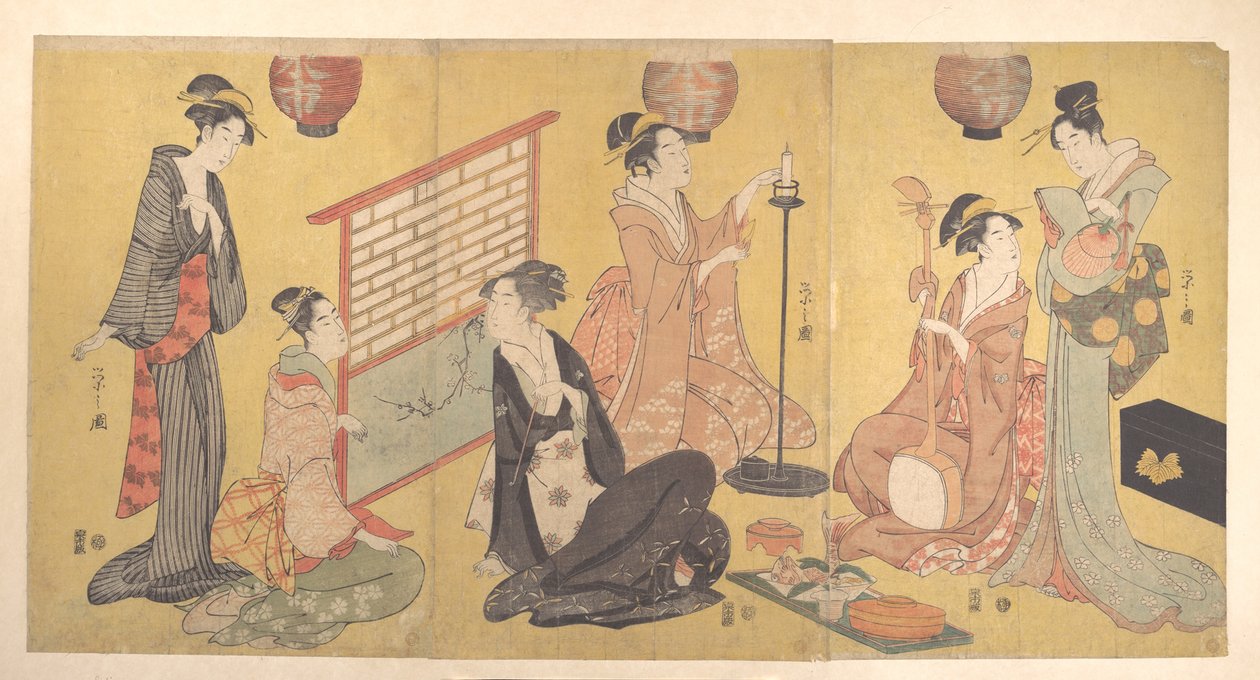 Geisha, der forbereder sig til en underholdning af Chobunsai Eishi