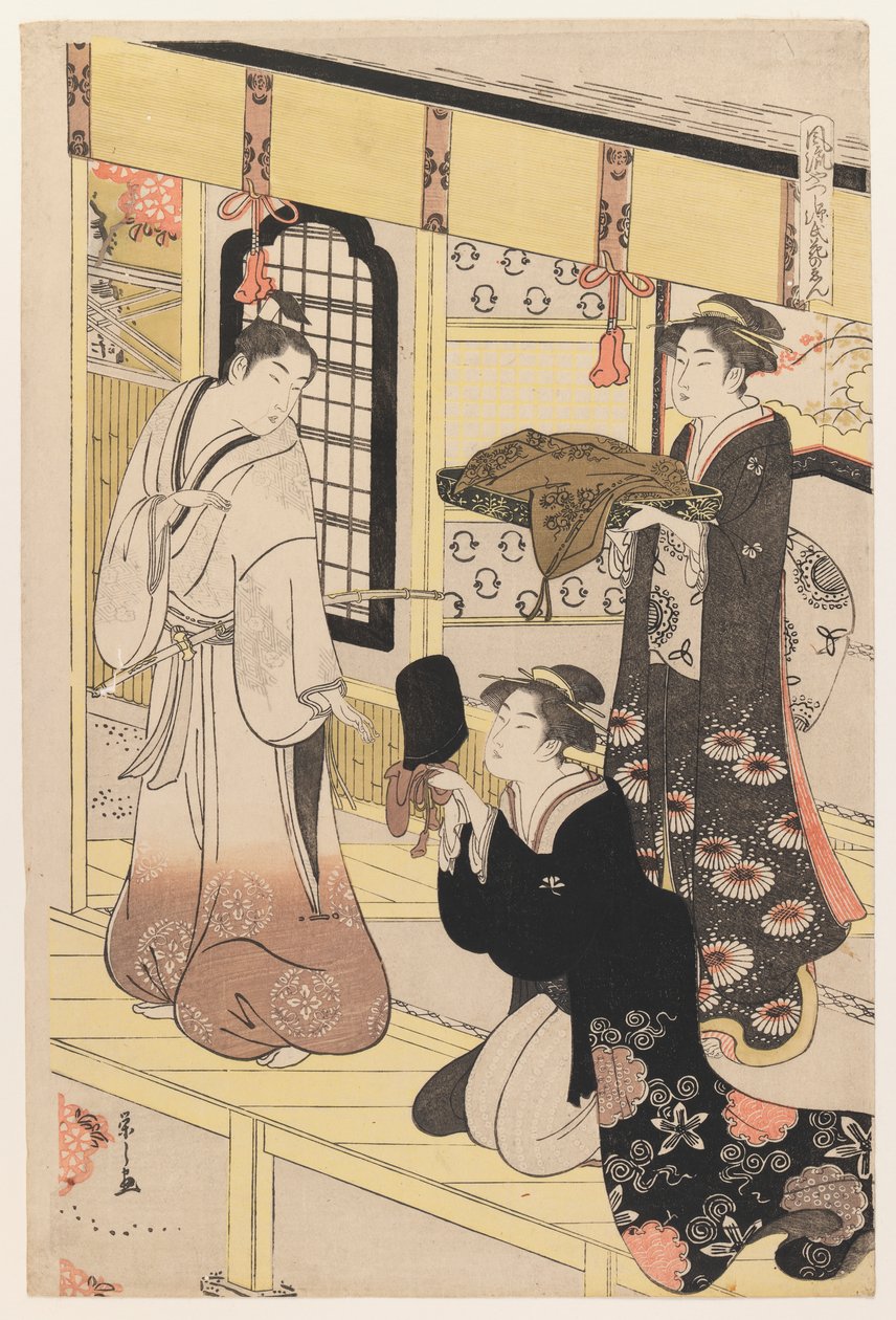 Hana no En, fra Eight Views of Disguised Genji, ca. 1790 (træbloktryk i farver) af Chobunsai Eishi