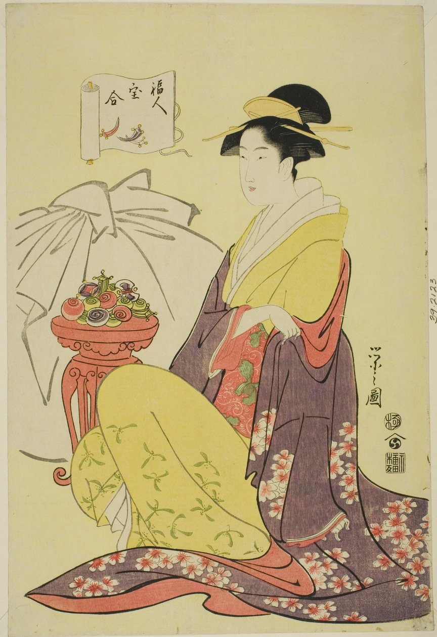 Hotei, fra serien "Sammenligning af skattene fra Gods of Fortune (Fukujin takara awase)" af Chobunsai Eishi